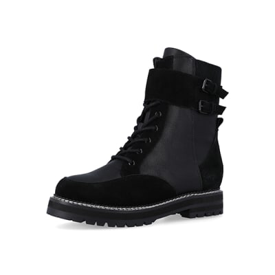 360 degree animation of product Black suede lace up ankle boots frame-1