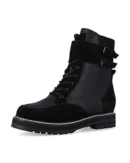 360 degree animation of product Black suede lace up ankle boots frame-1