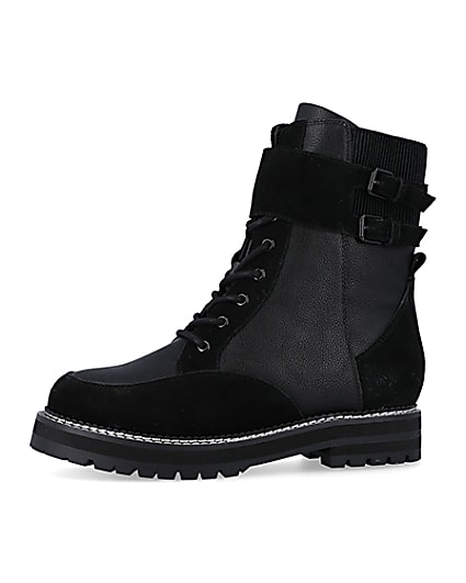 360 degree animation of product Black suede lace up ankle boots frame-2