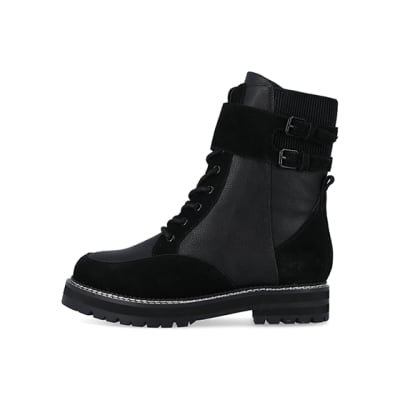 360 degree animation of product Black suede lace up ankle boots frame-3