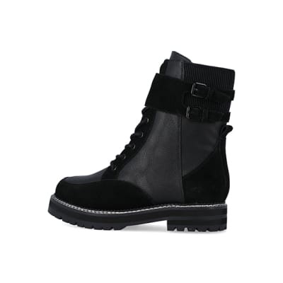 360 degree animation of product Black suede lace up ankle boots frame-4