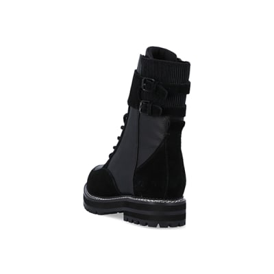 360 degree animation of product Black suede lace up ankle boots frame-7