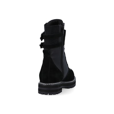 360 degree animation of product Black suede lace up ankle boots frame-10