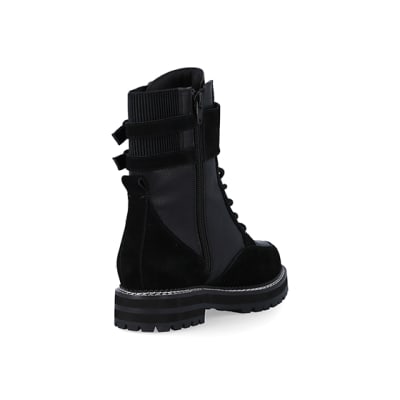 360 degree animation of product Black suede lace up ankle boots frame-11