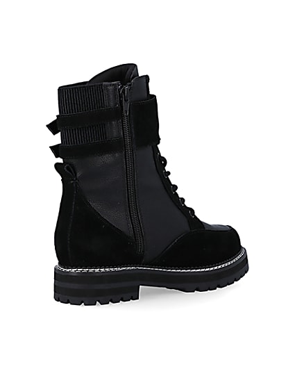 360 degree animation of product Black suede lace up ankle boots frame-12