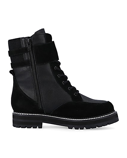 360 degree animation of product Black suede lace up ankle boots frame-15
