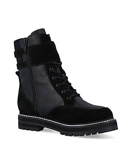 360 degree animation of product Black suede lace up ankle boots frame-17