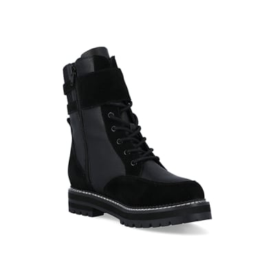 Black suede lace up ankle boots