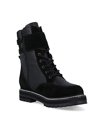360 degree animation of product Black suede lace up ankle boots frame-18