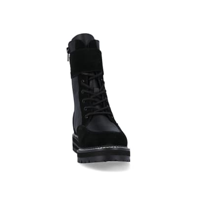 360 degree animation of product Black suede lace up ankle boots frame-20