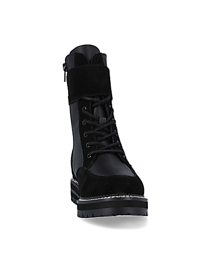 360 degree animation of product Black suede lace up ankle boots frame-20