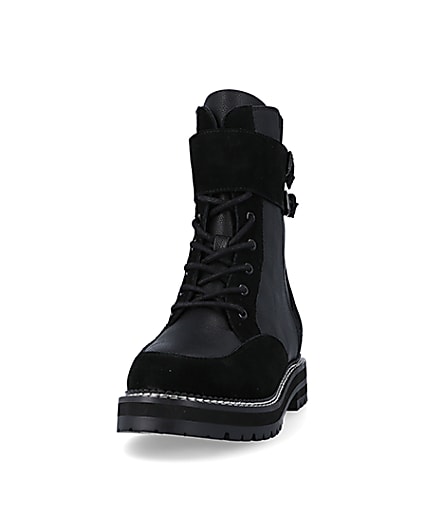 360 degree animation of product Black suede lace up ankle boots frame-22