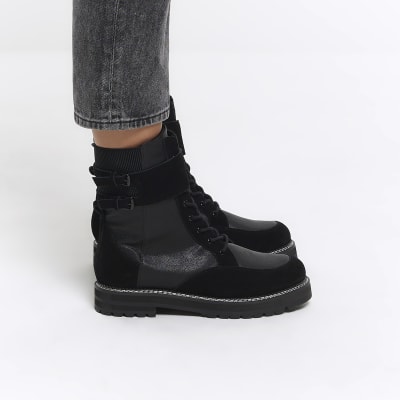 Black suede lace up best sale ankle boots