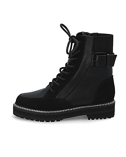 360 degree animation of product Black suede lace-up chunky biker boots frame-3