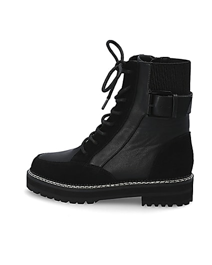 360 degree animation of product Black suede lace-up chunky biker boots frame-4