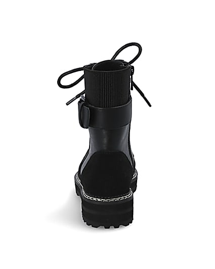 360 degree animation of product Black suede lace-up chunky biker boots frame-9