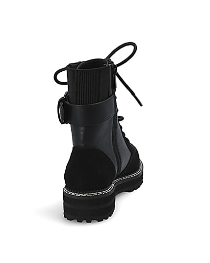 360 degree animation of product Black suede lace-up chunky biker boots frame-10
