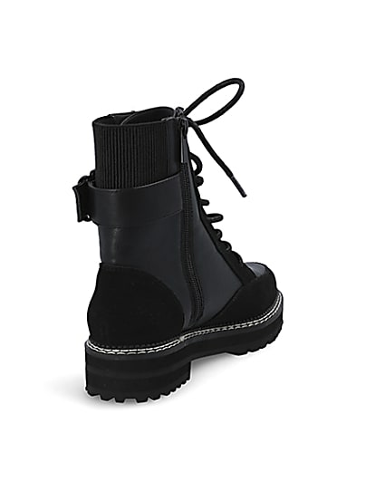 360 degree animation of product Black suede lace-up chunky biker boots frame-11