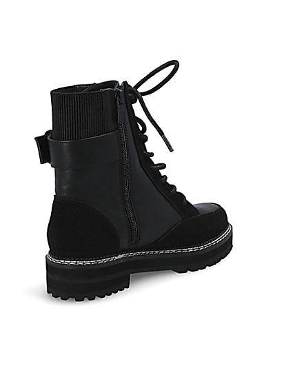 360 degree animation of product Black suede lace-up chunky biker boots frame-12