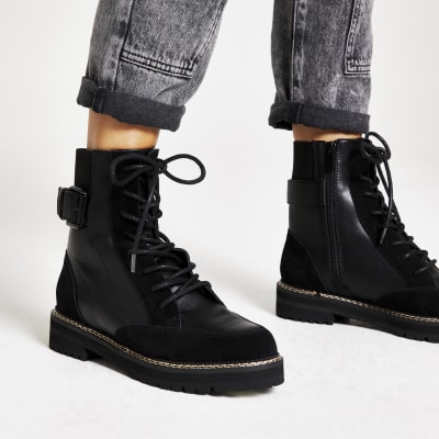 womens chunky biker boots