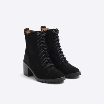 Black suede hot sale booties lace up