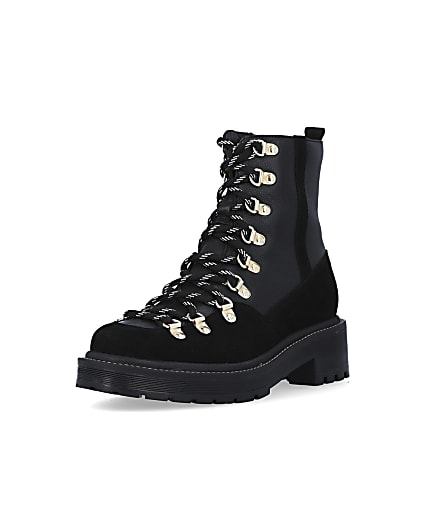 360 degree animation of product Black suede lace up hiker boots frame-0