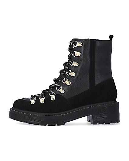 360 degree animation of product Black suede lace up hiker boots frame-3