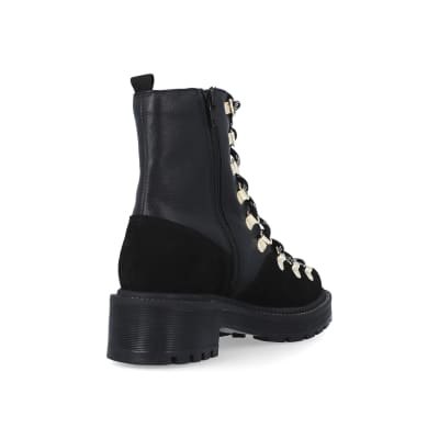 Black suede lace up hiker boots River Island