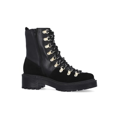 360 degree animation of product Black suede lace up hiker boots frame-16