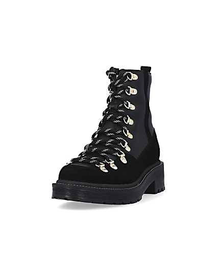 360 degree animation of product Black suede lace up hiker boots frame-23