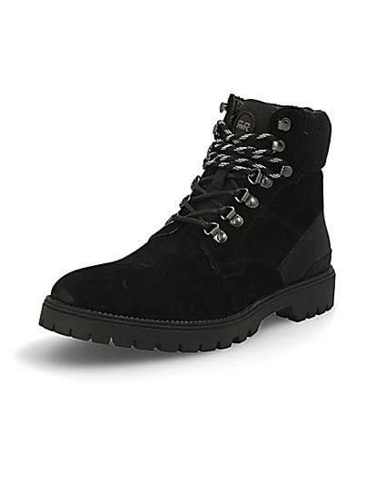 360 degree animation of product Black suede lace-up hiking boots frame-0