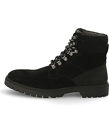 360 degree animation of product Black suede lace-up hiking boots frame-3