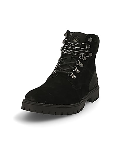 360 degree animation of product Black suede lace-up hiking boots frame-23