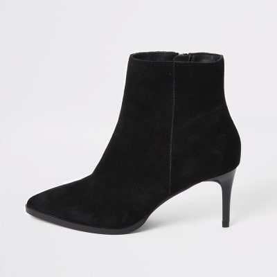 black pointed toe heeled ankle boots