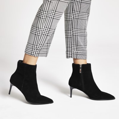 black suede pointed ankle boots