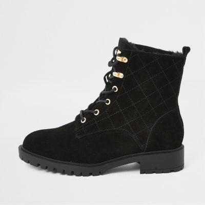 black suede lace up boots
