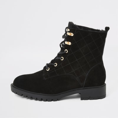 black suede lace up booties