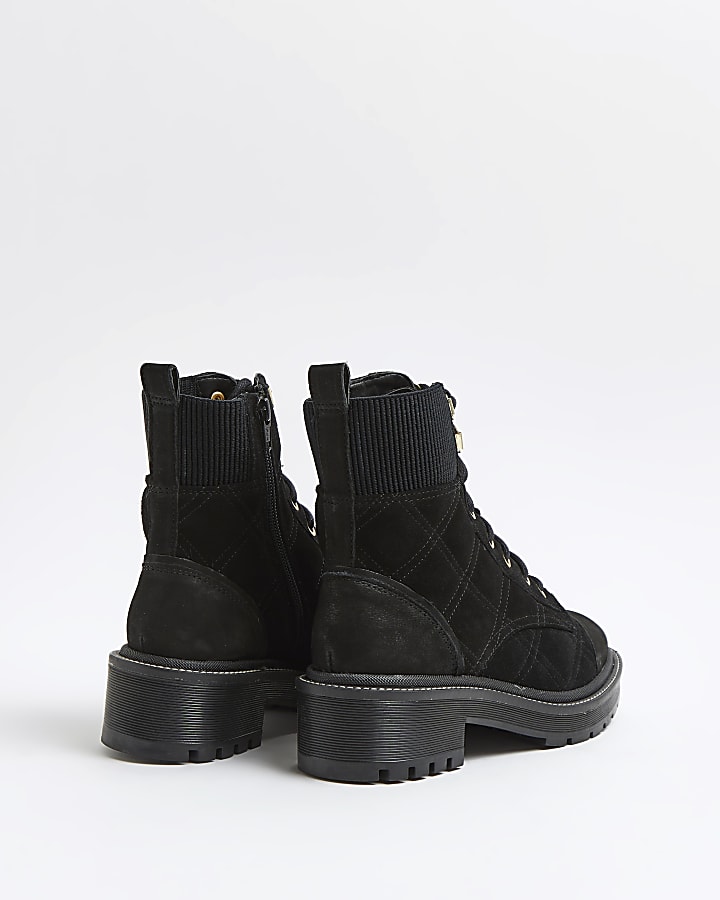 Black suede quilted hiking boots