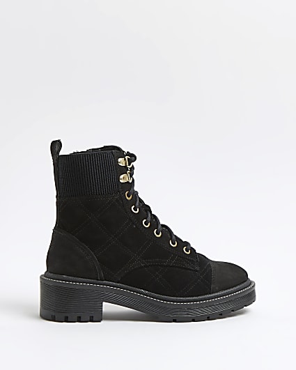 Black suede quilted hiking boots