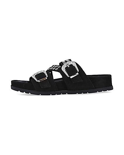 360 degree animation of product Black suede sandals frame-3