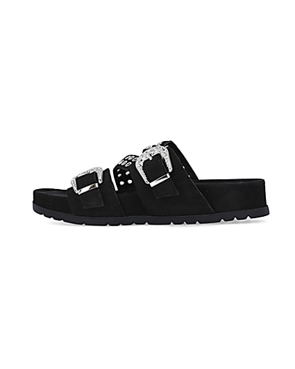 360 degree animation of product Black suede sandals frame-4