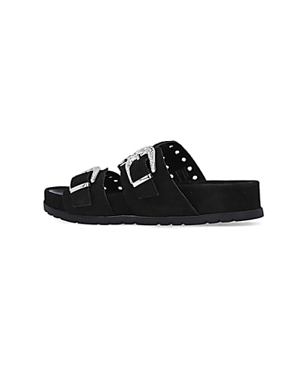 360 degree animation of product Black suede sandals frame-5