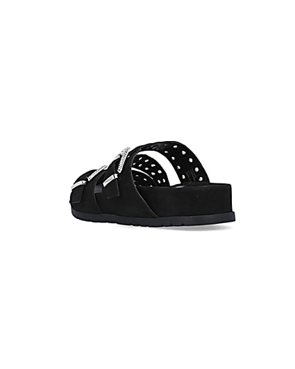 360 degree animation of product Black suede sandals frame-7