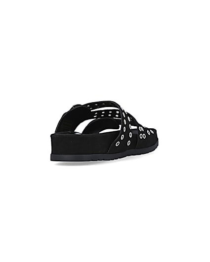 360 degree animation of product Black suede sandals frame-11
