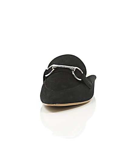 360 degree animation of product Black suede snaffle backless loafers frame-3