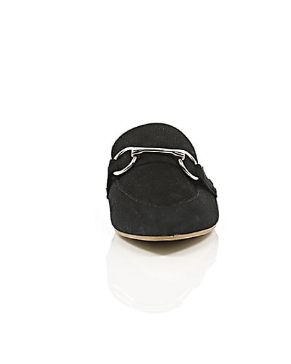 360 degree animation of product Black suede snaffle backless loafers frame-4