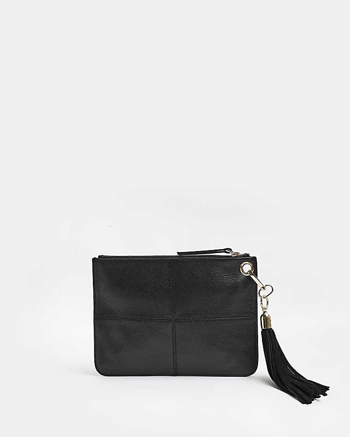 Black suede studded clutch bag