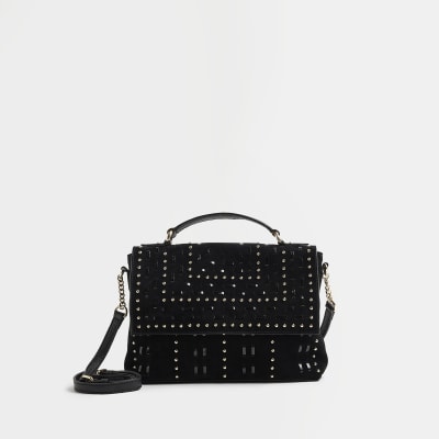 River Island suede cross body bag in black