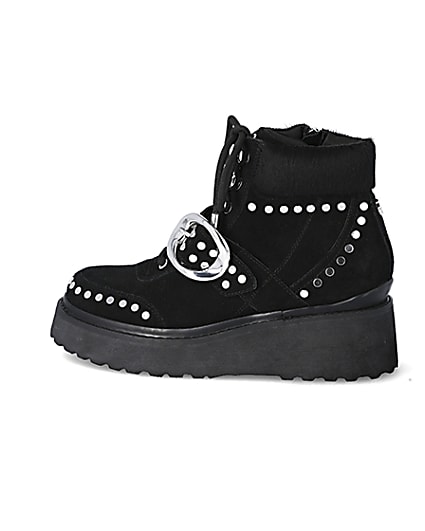 360 degree animation of product Black suede studded wedge boots frame-4