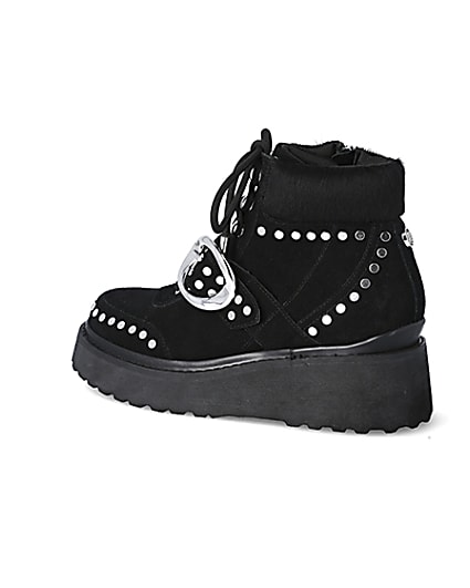 360 degree animation of product Black suede studded wedge boots frame-5